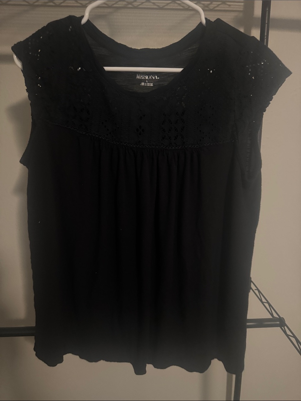 Merona Black Eyelet Yoke Cap-Sleeve Camisole Top